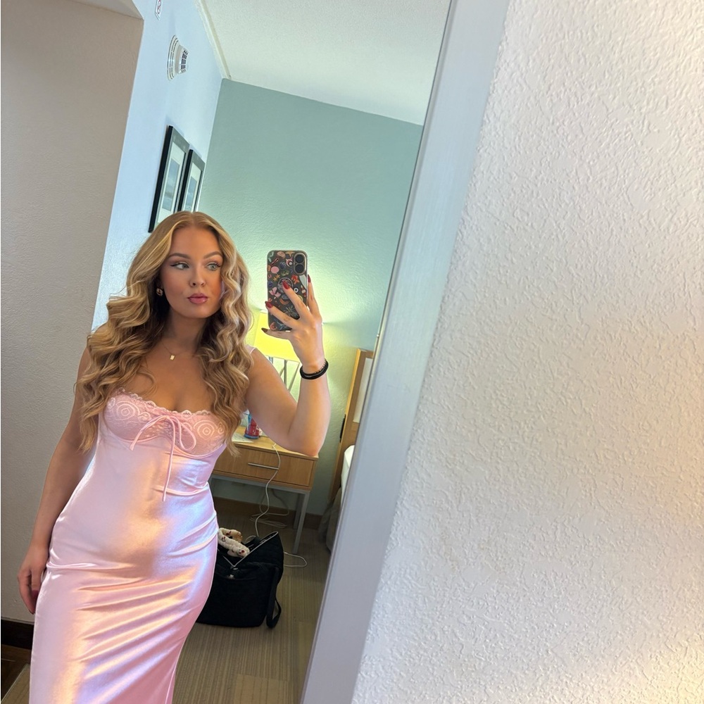 Lulu's Blush Satin Maxi Dress